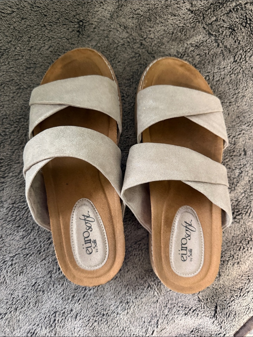 EuroSoft Women's Taupe Crisscross Slide Sandals - Comfortable Casual Style
